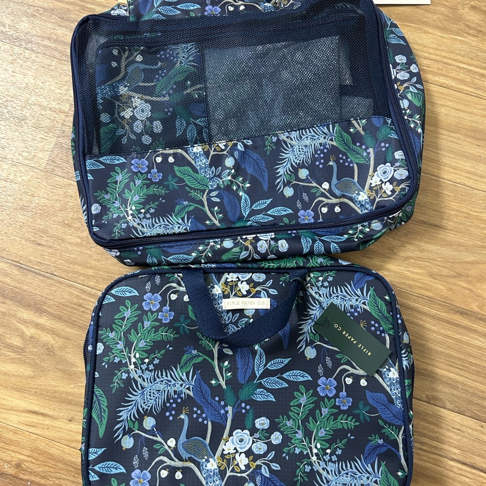 Blue Botanical Travel Cosmetic Bag Set
